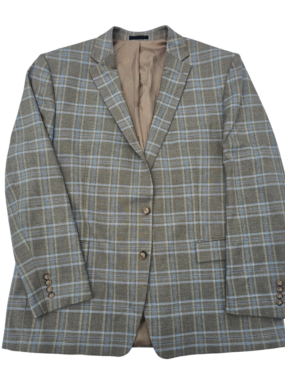 Lauren Ralph Lauren Blazer- 48L Tan Blue Windowpane Sport Coat Men's Big & Tall